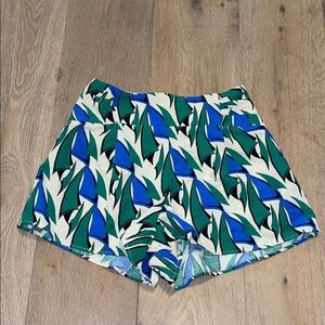 Zara Patterned Green and Blue Women Shorts size xs small zipper back resortwear